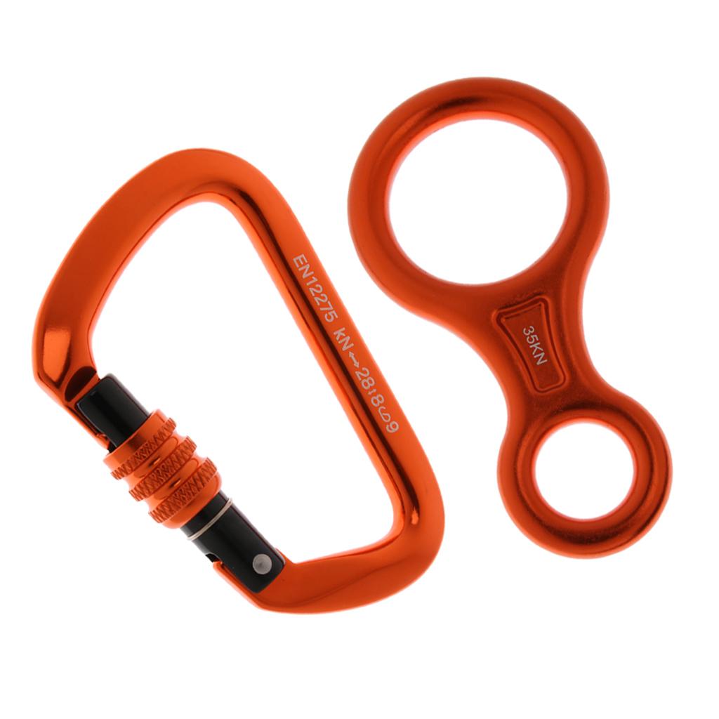 28KN Screw Locking Carabiner + 38KN Descender Climbing Rappelling Hardware