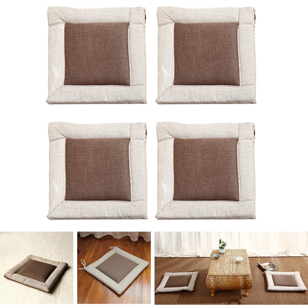 4 Flax Tatami Dining Chair Cushion Seat Mat Pillow Pad Home Decor 45cm Brown