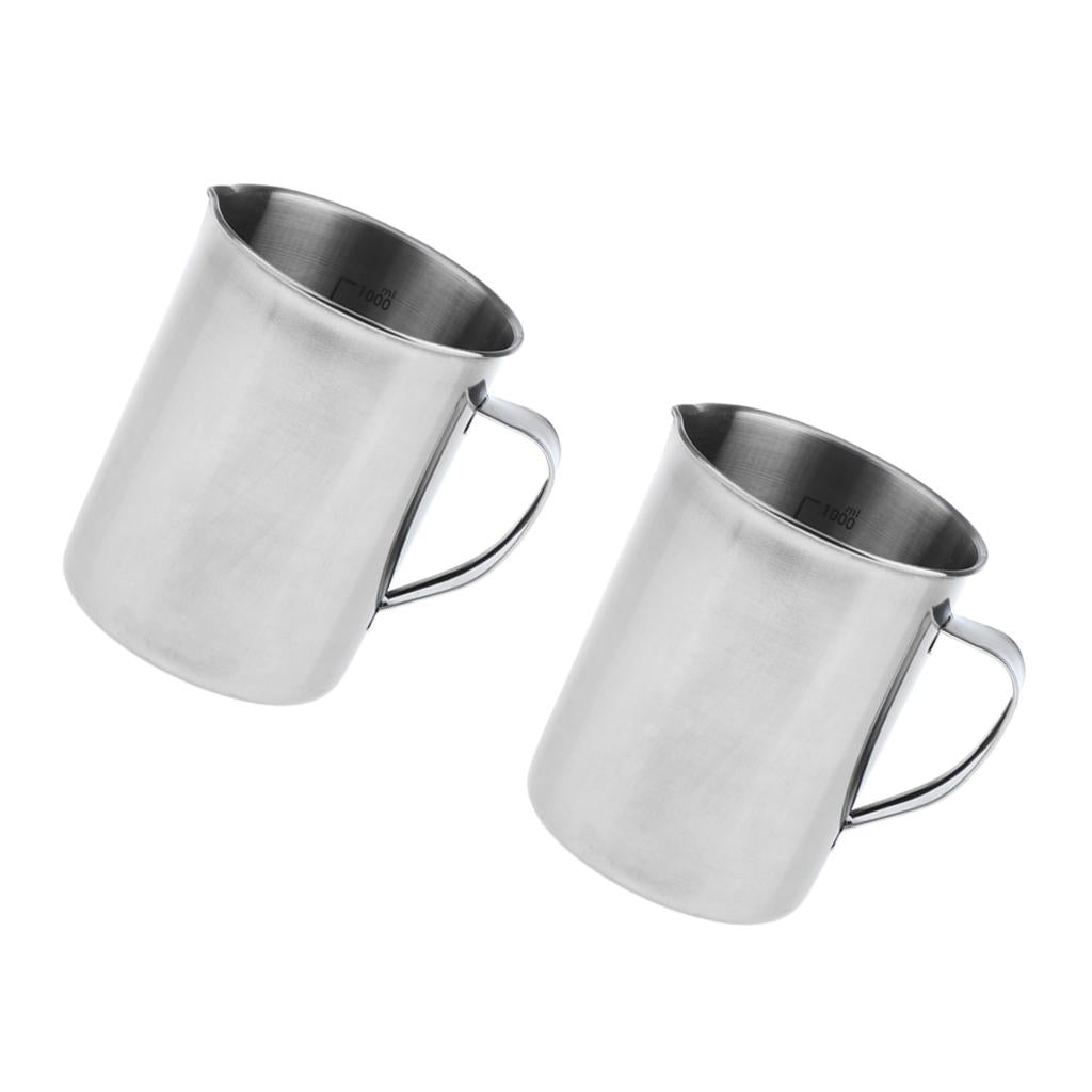 2 piece Stainless Kitchen Lab Handle Water Liquid Measurement Cup Mug 1000ml