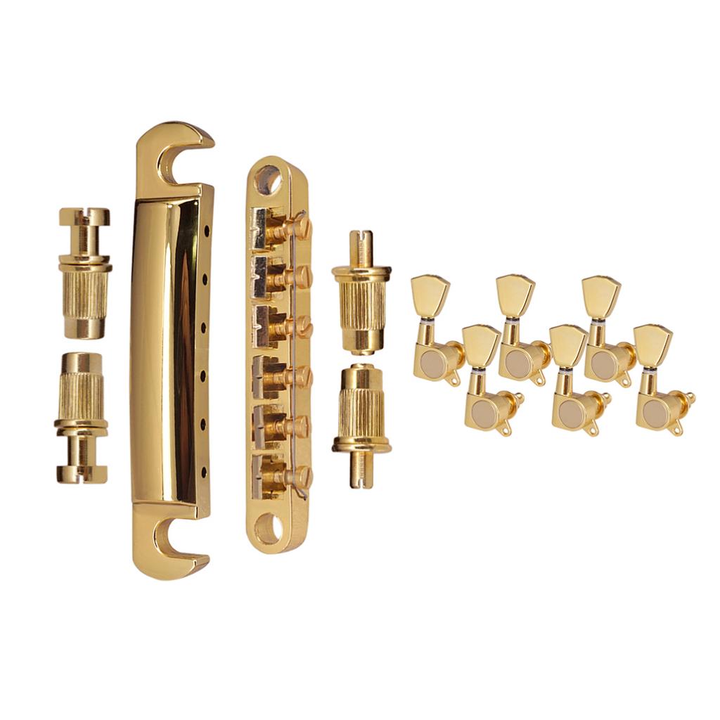 1 Set Bridge Tailpiece with 6R Tuning Pegs for LP Guitar Gold