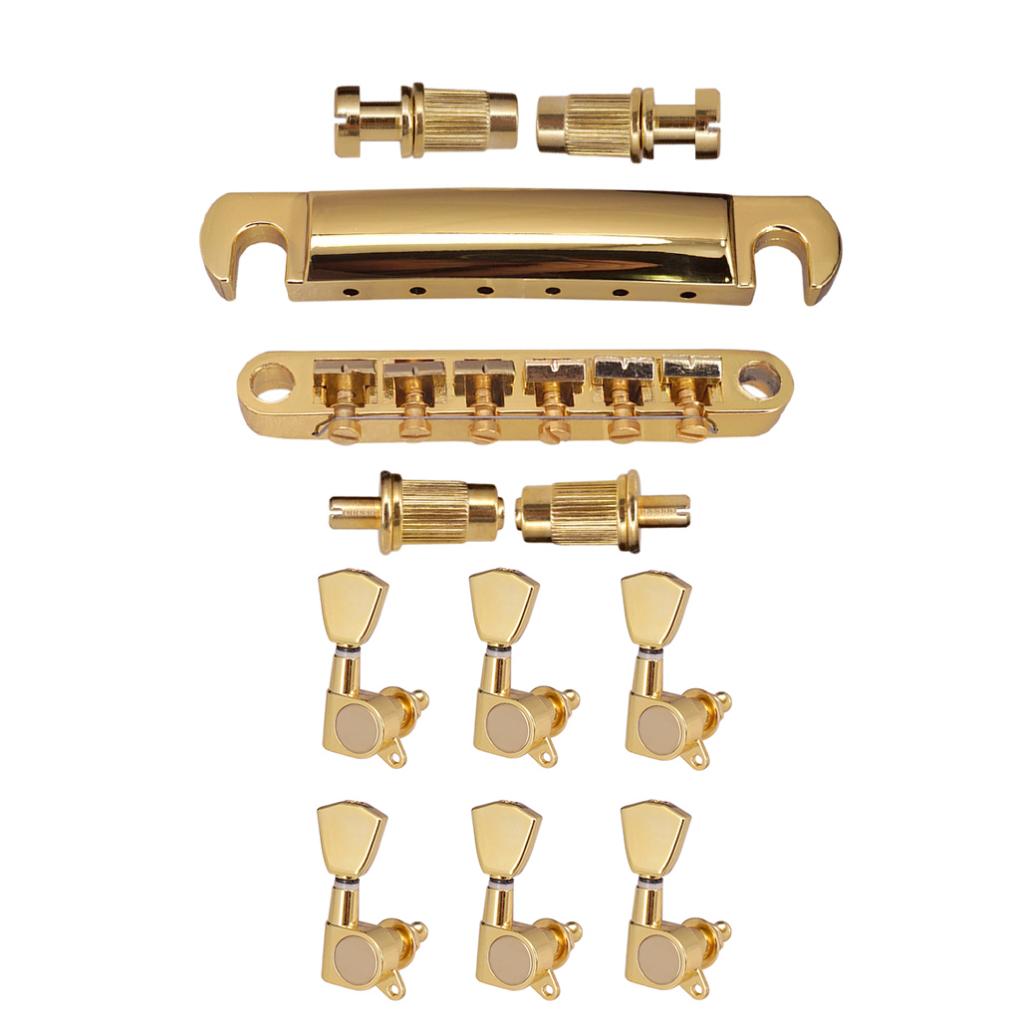 1 Set Bridge Tailpiece with 6R Tuning Pegs for LP Guitar Gold