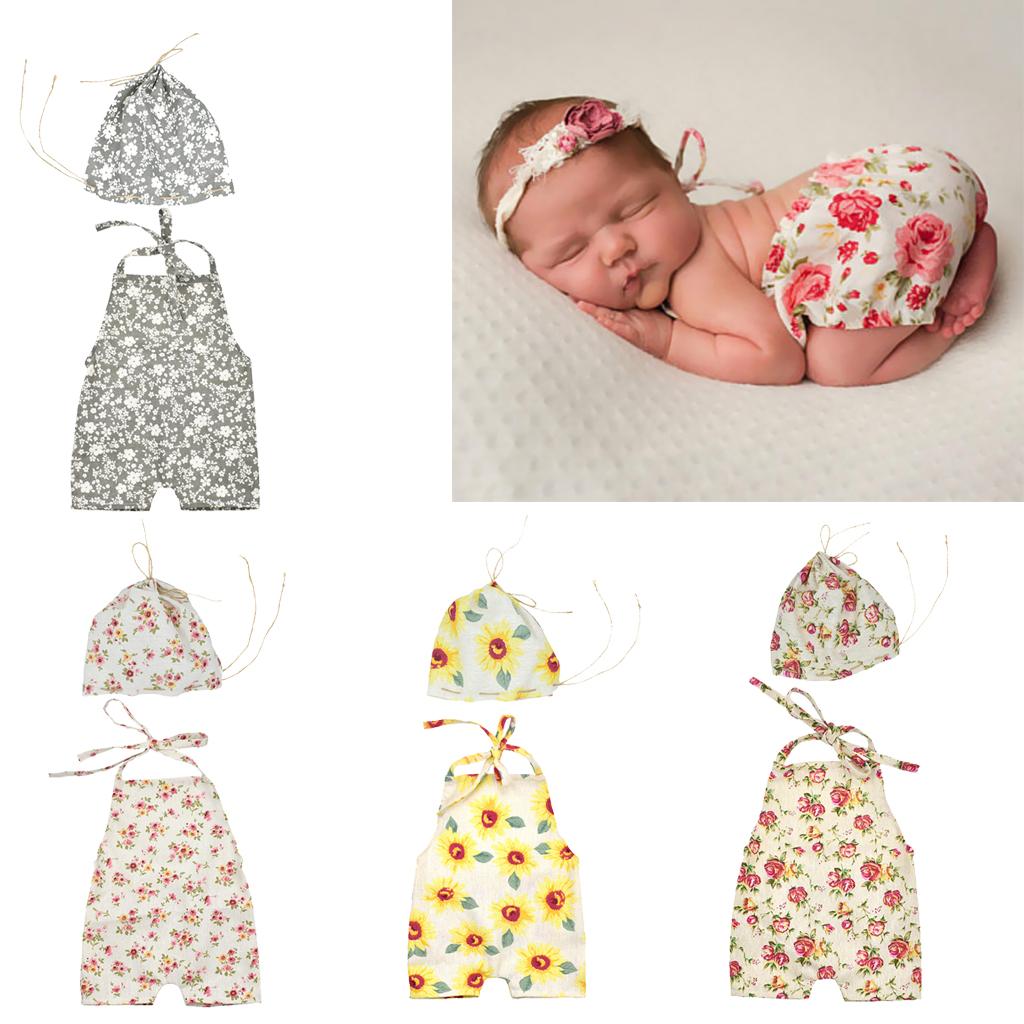Baby Photography Props Girl Photo Shoot Romper with Hat Rose