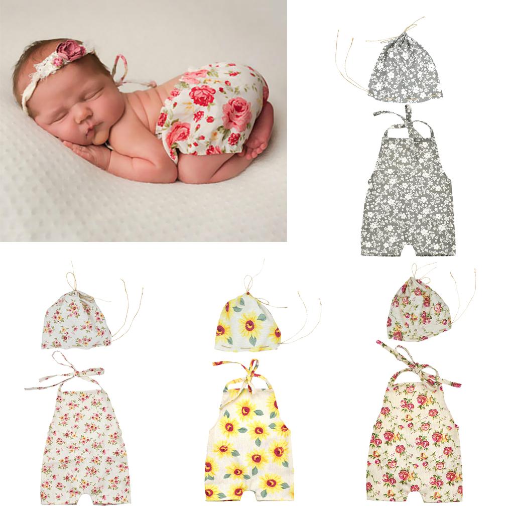 Baby Photography Props Girl Photo Shoot Romper with Hat Rose