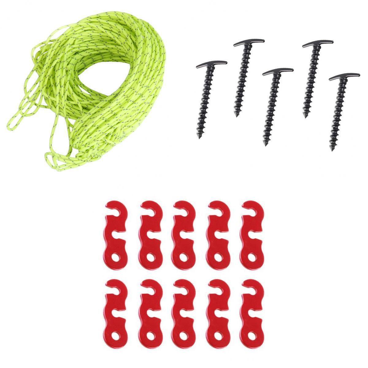 5x Screw Tent Nails 14.5cm + 10pcs Guyline Tensioners + 20m Reflective Rope