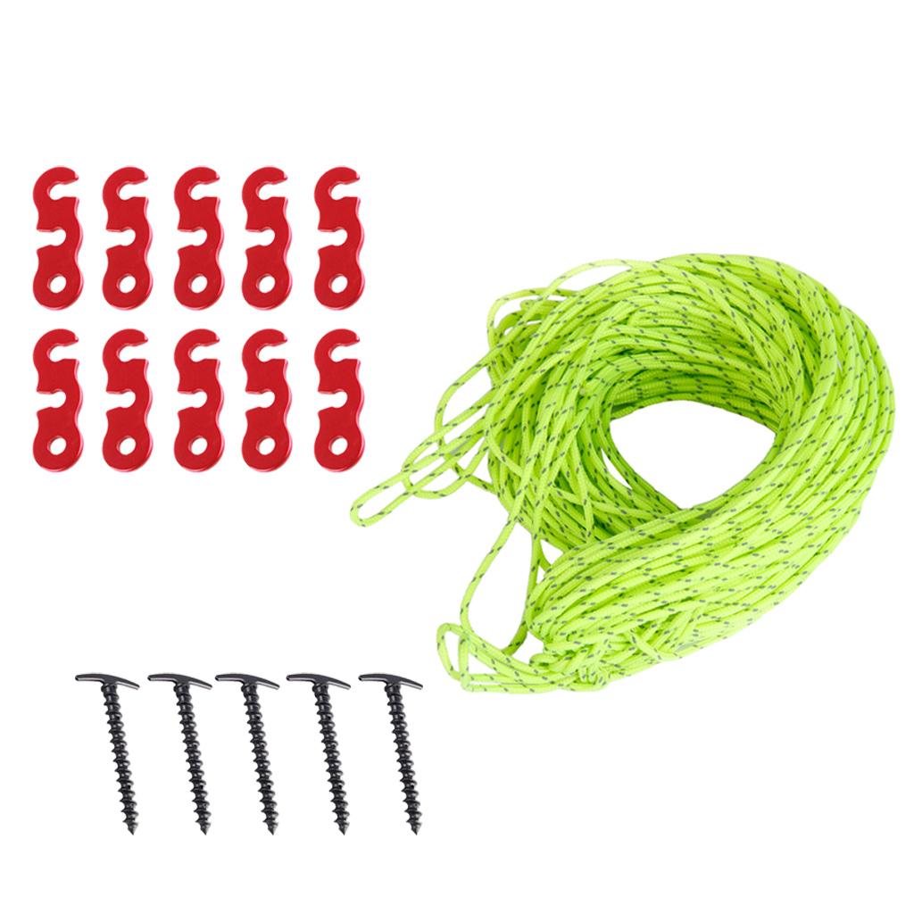 5x Screw Tent Nails 14.5cm + 10pcs Guyline Tensioners + 20m Reflective Rope