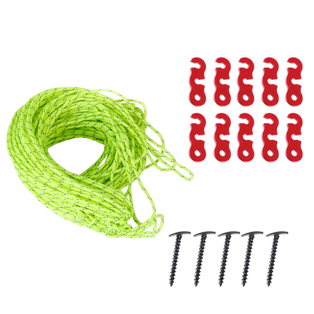 5x Screw Tent Nails 14.5cm + 10pcs Guyline Tensioners + 20m Reflective Rope