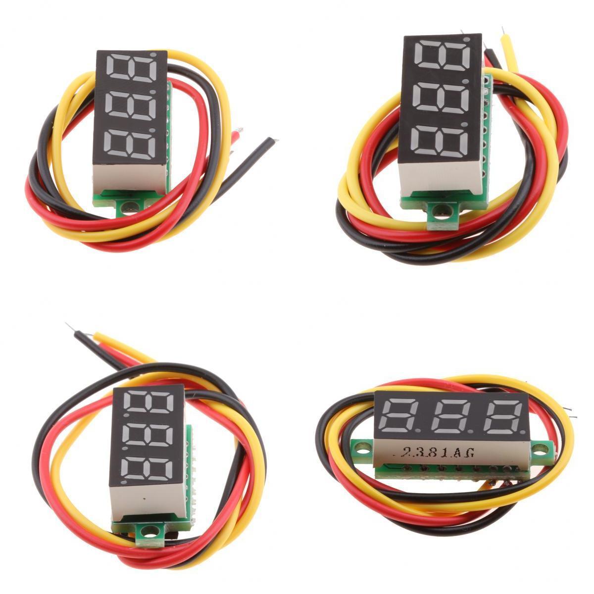 4Pcs 0.28Inch 3 Wire LED DC 0-100V Voltmeter Digital Voltage Meter Tester