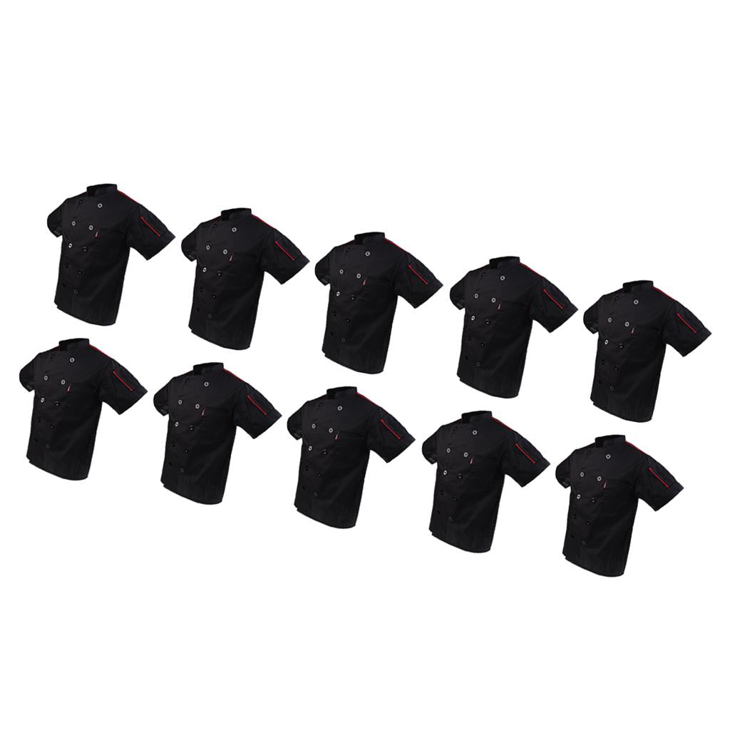 10 Pieces Black Short Sleeve Restaurant Chef Jacket Hotel Cook