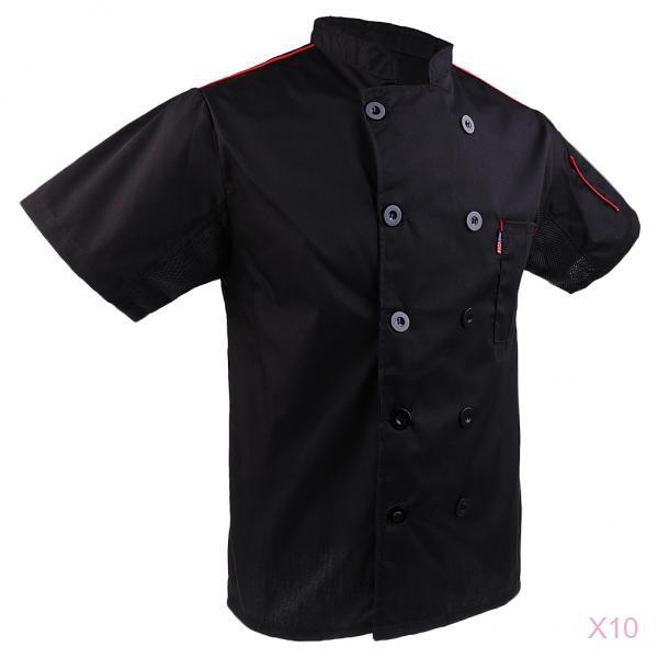 10 Pieces Black Short Sleeve Restaurant Chef Jacket Hotel Cook