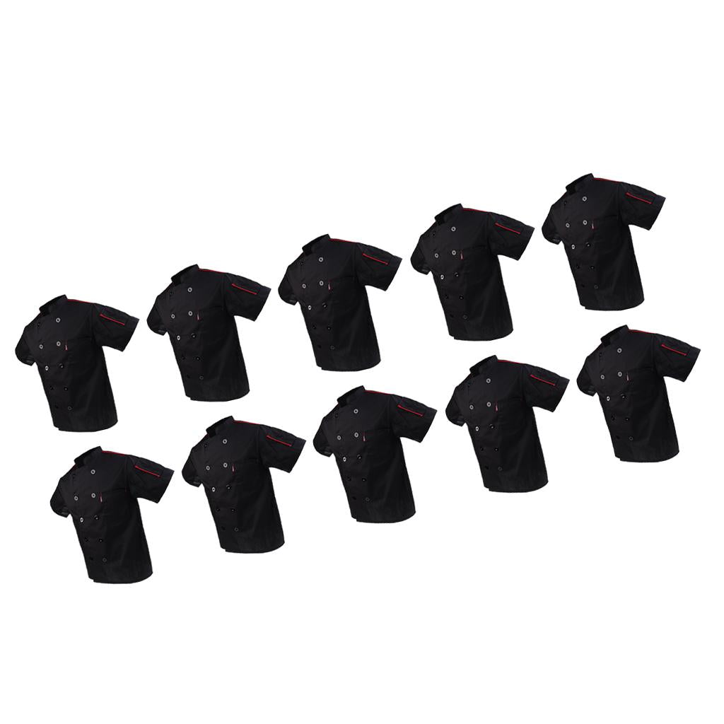 10 Pieces Black Short Sleeve Restaurant Chef Jacket Hotel Cook
