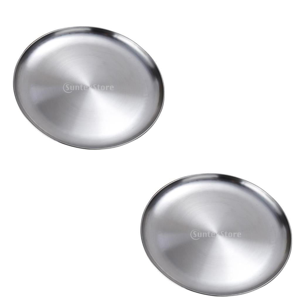 2x Thick Stainless Steel Tray Fruit Dish Barbecue Buffet Dinner Plate 17cm