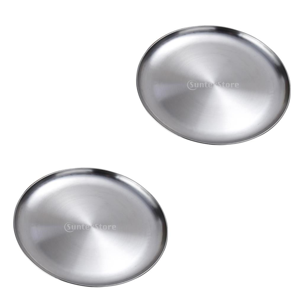 2x Thick Stainless Steel Tray Fruit Dish Barbecue Buffet Dinner Plate 17cm