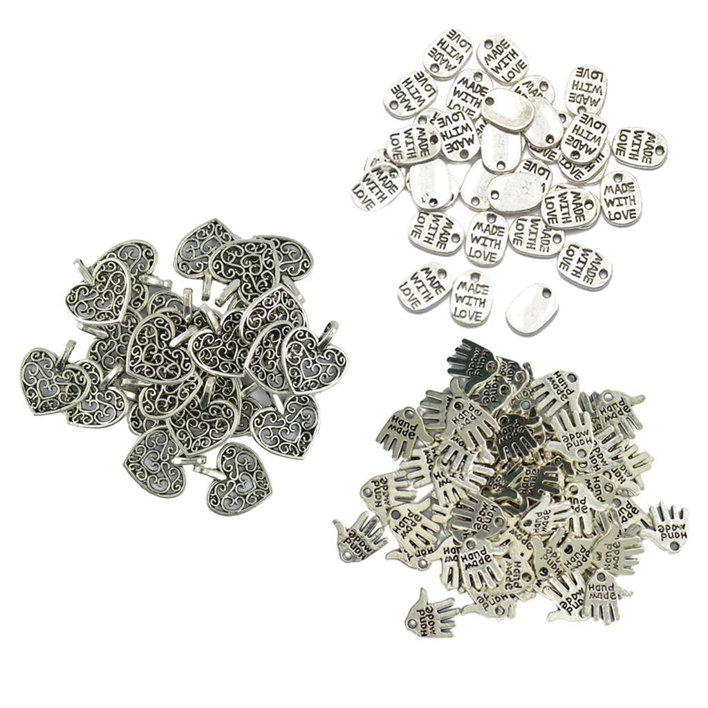 150 Piece Silver Heart Charms Pendant for DIY Jewelry Making Findings Craft