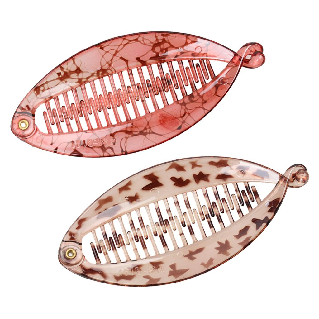 2 Pieces Resin Banana Fish Hair Clips Barrette Comb Ponytail Holder