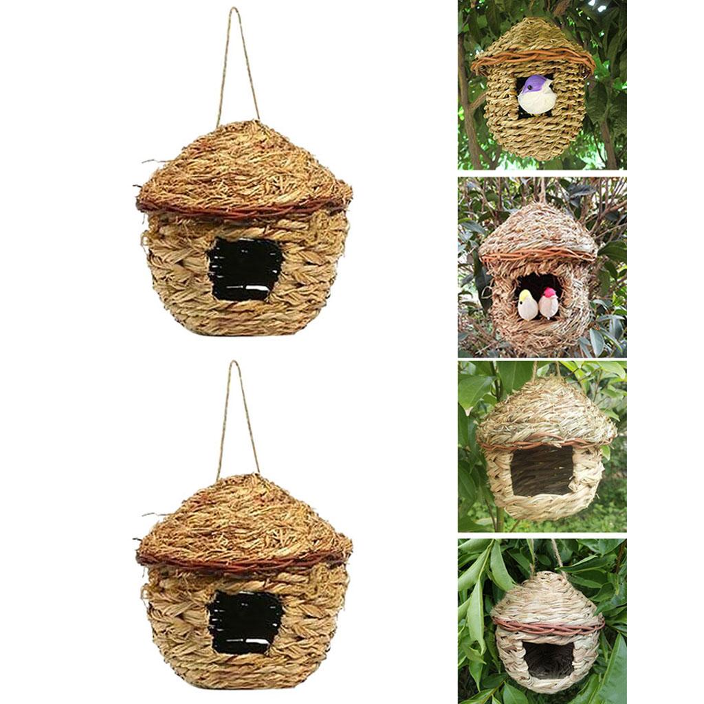 2x Grass House 12cm Handwoven Straw Bird Nest Hatching Breeding Grass Cave