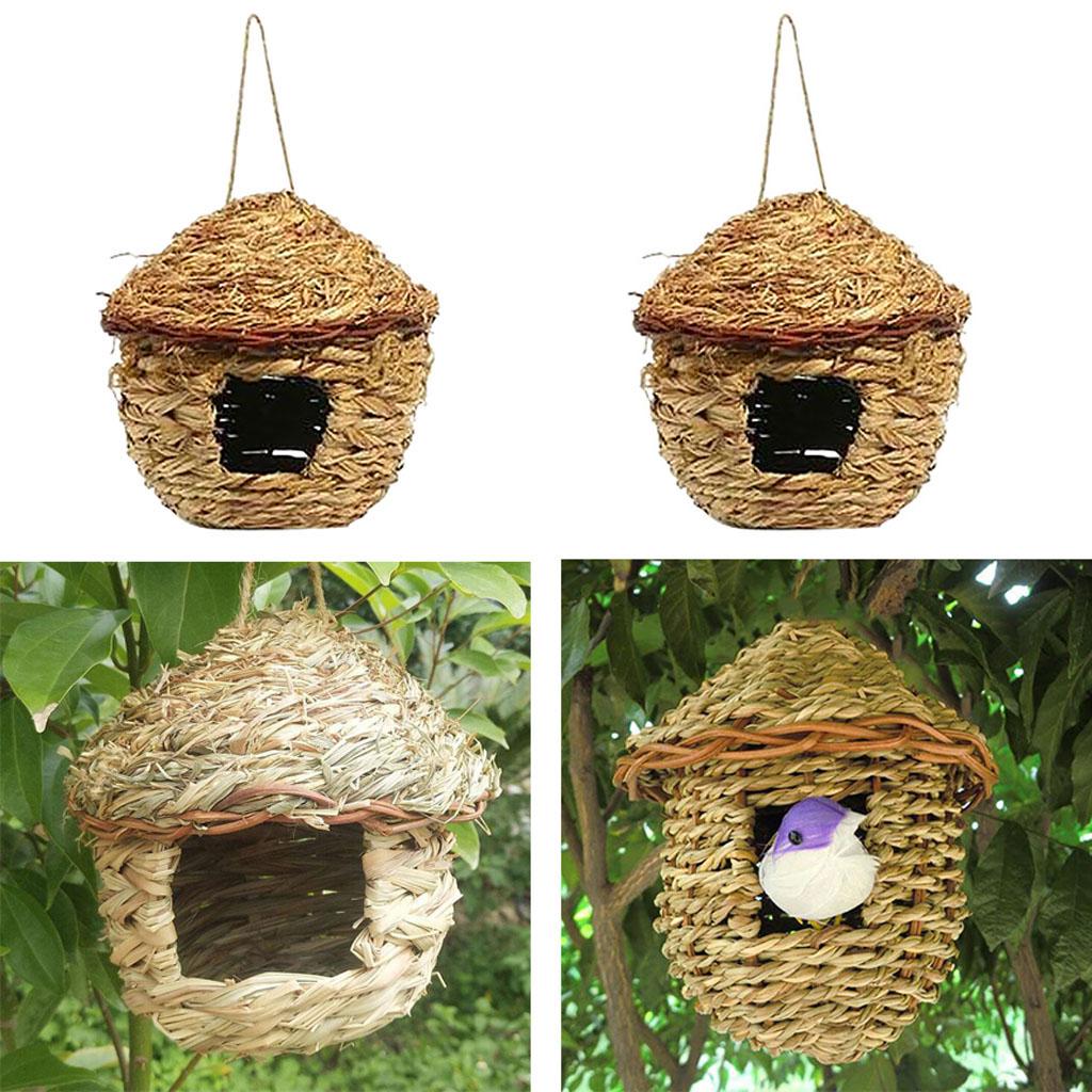 2x Grass House 12cm Handwoven Straw Bird Nest Hatching Breeding Grass Cave