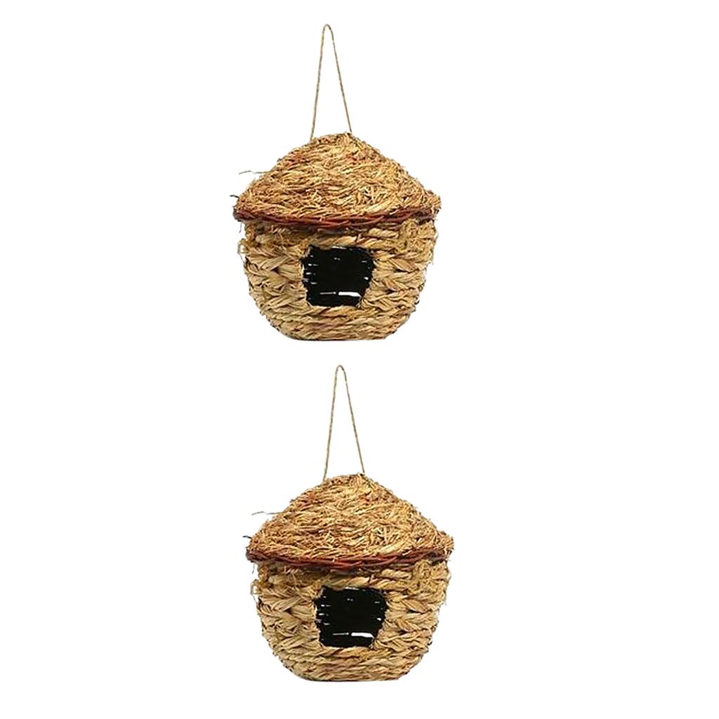 2x Grass House 12cm Handwoven Straw Bird Nest Hatching Breeding Grass Cave