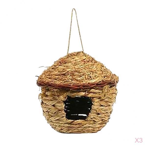 3x Grass House 12cm Handwoven Straw Bird Nest Hatching Breeding Grass Cave