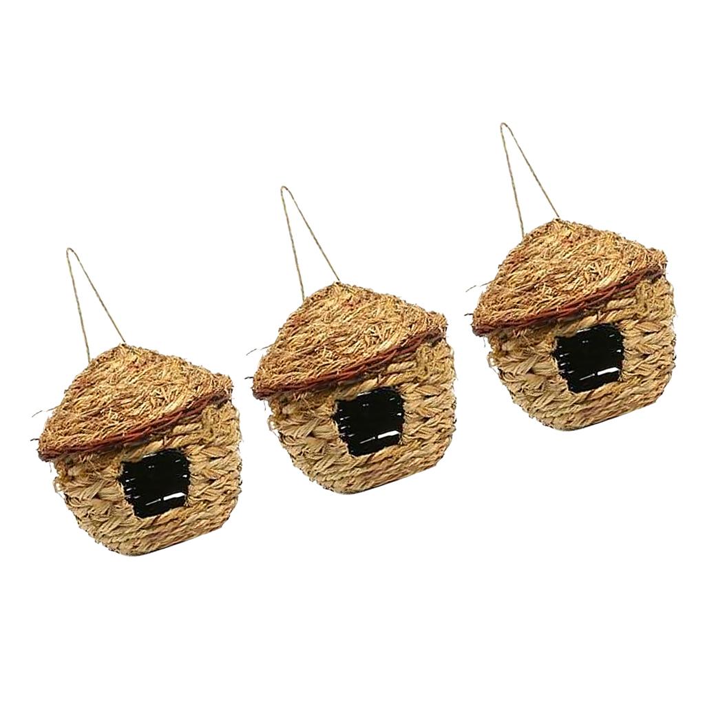 3x Grass House 12cm Handwoven Straw Bird Nest Hatching Breeding Grass Cave
