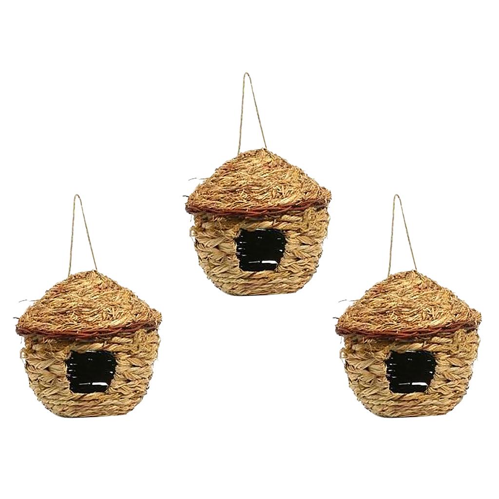 3x Grass House 12cm Handwoven Straw Bird Nest Hatching Breeding Grass Cave