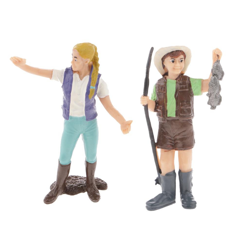 2Pcs Realistic Male Rancher & Female Rancher Figurine Model Arts Collection