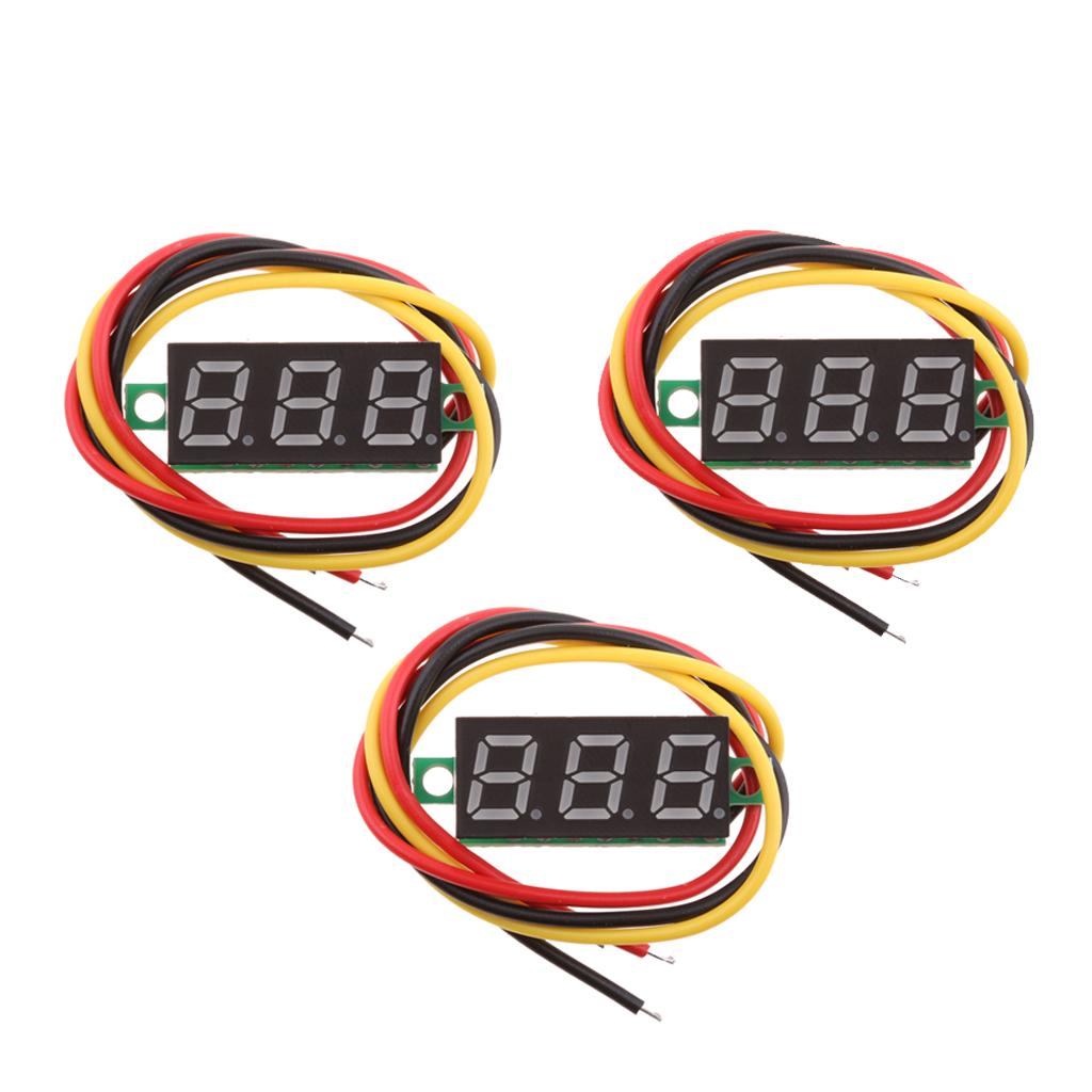 3Pcs 0.28 3 Wire LED DC 0-100V Voltmeter Digital Voltage Meter Tester Red"