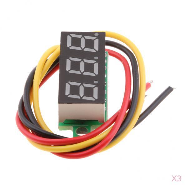 3Pcs 0.28 3 Wire LED DC 0-100V Voltmeter Digital Voltage Meter Tester Red"