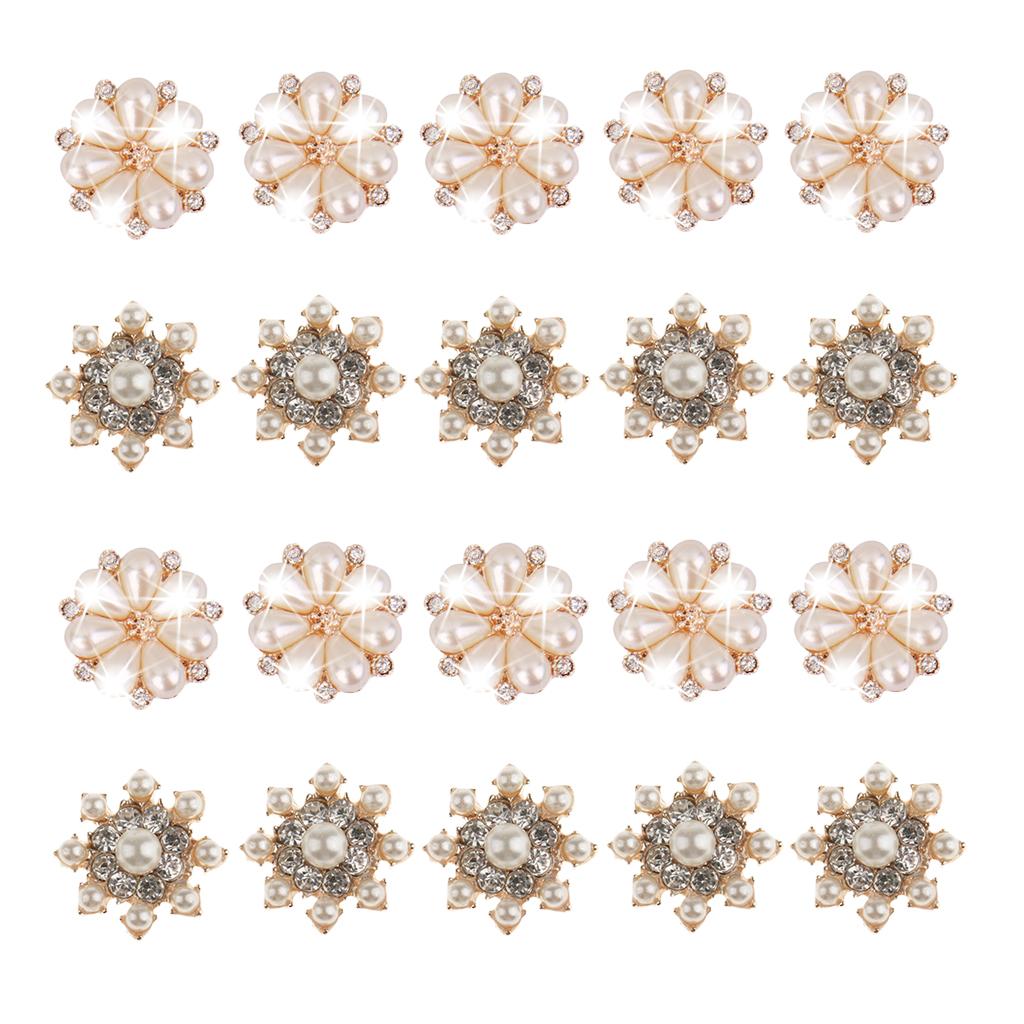 20 Pieces Pearl Flower Rhinestone Buttons Flatback Embellishments 22mm