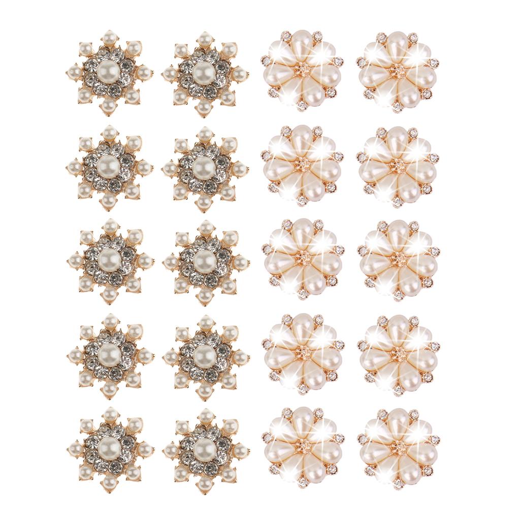 20 Pieces Pearl Flower Rhinestone Buttons Flatback Embellishments 22mm