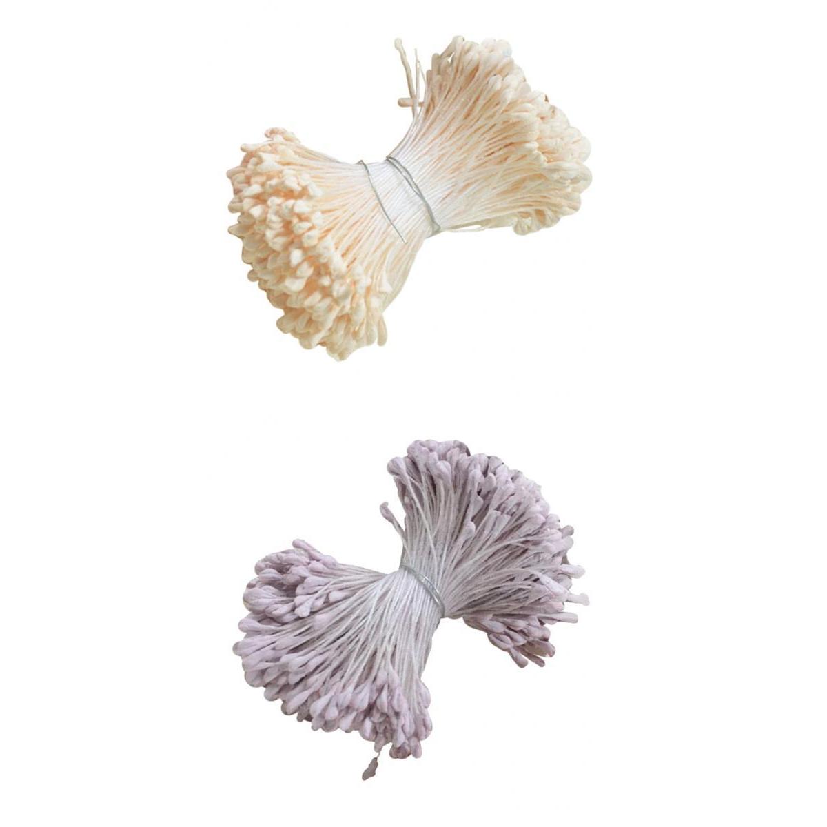 720 Pieces 6cm Artificial Double Heads Flower Stamen Pistil Beige Purple