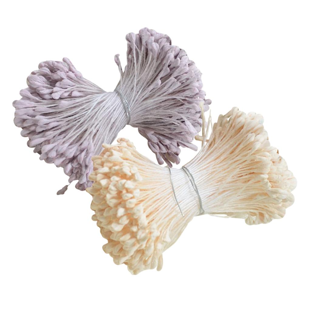 720 Pieces 6cm Artificial Double Heads Flower Stamen Pistil Beige Purple