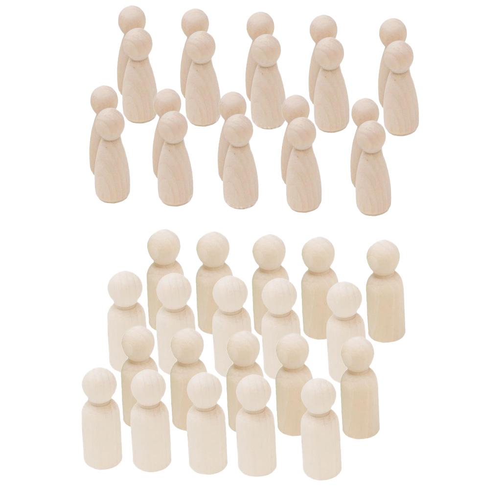 40 Pcs 35mm Blank DIY Wood People Peg Dolls Wedding Cake Topper Crafts