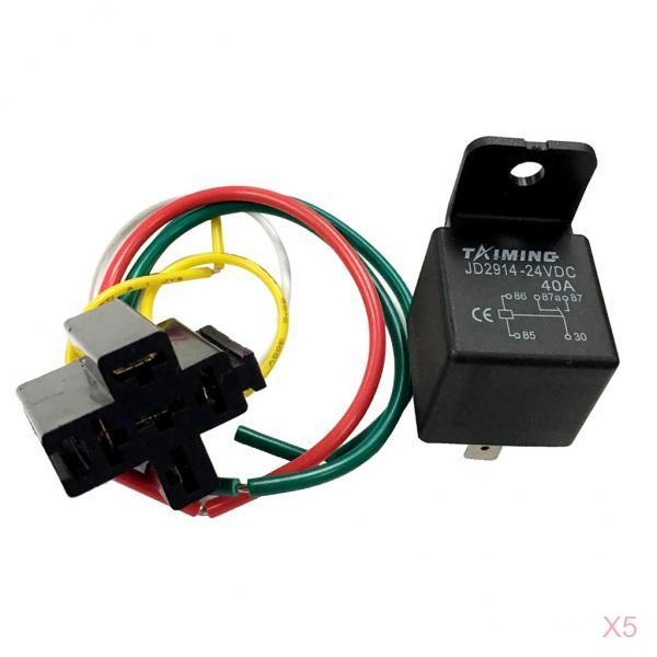 5Pcs 40A 24V Heavy Duty SPDT Relay with Prewired Socket for Automotive Car