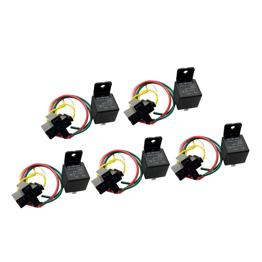 5Pcs 40A 24V Heavy Duty SPDT Relay with Prewired Socket for Automotive Car