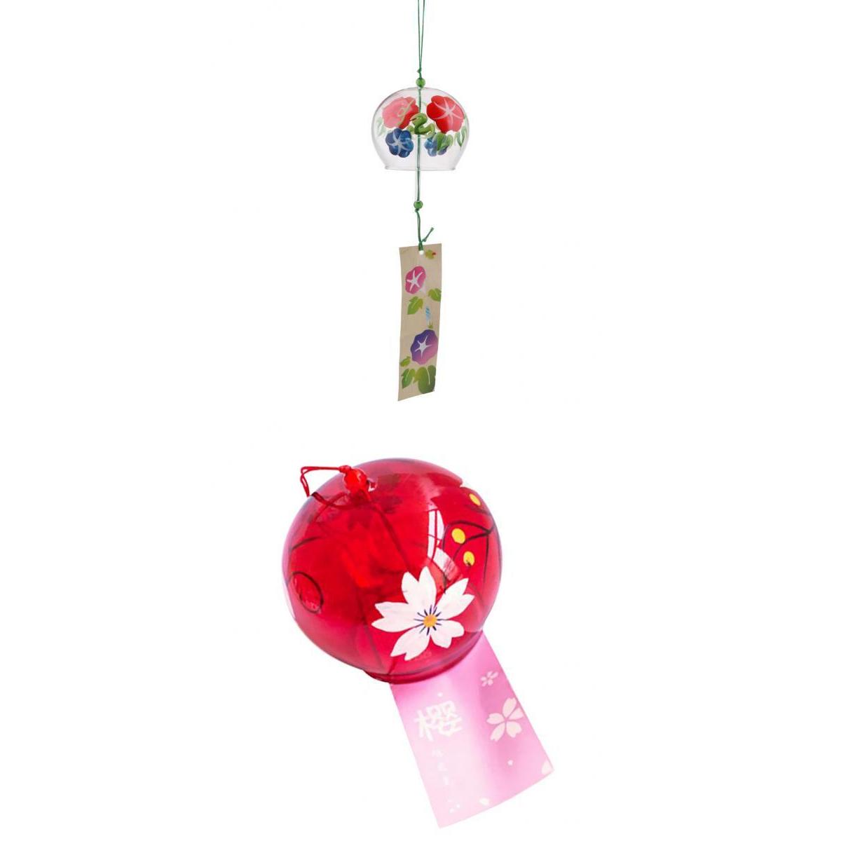 2 Pieces Glass Wind Chime Home Hanging Decor Oriental Cherry & Morning Glory