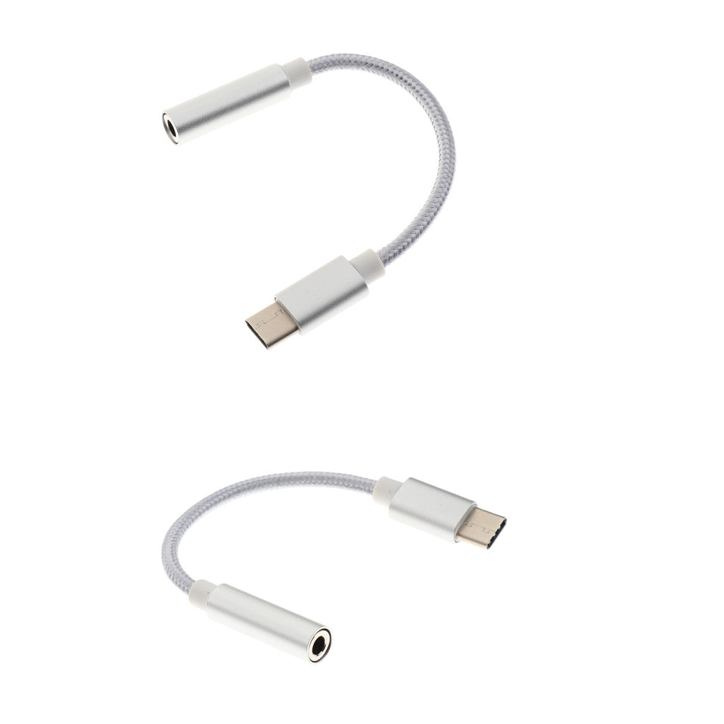2 Pieces USB-C Type C to 3.5 mm Headphone Jack Earphone Audio Cable White