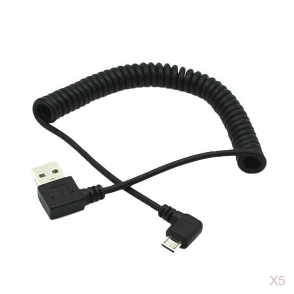 5 Pieces 1m Spring Coiled USB 2.0 Male A to Micro USB 5-Pin Cable Cord Lead