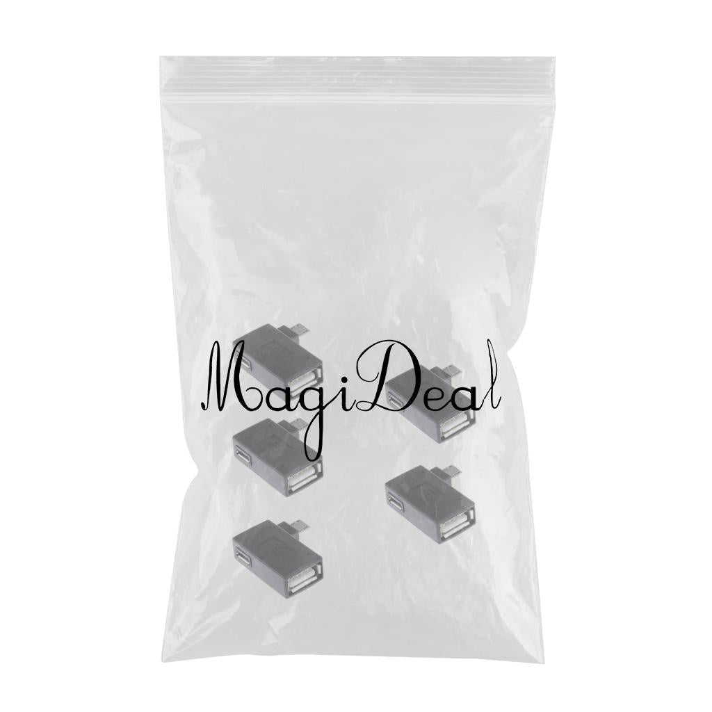 5 Pieces 90 degree Left Angle Micro USB 2.0 OTG Host Adapter with USB Power