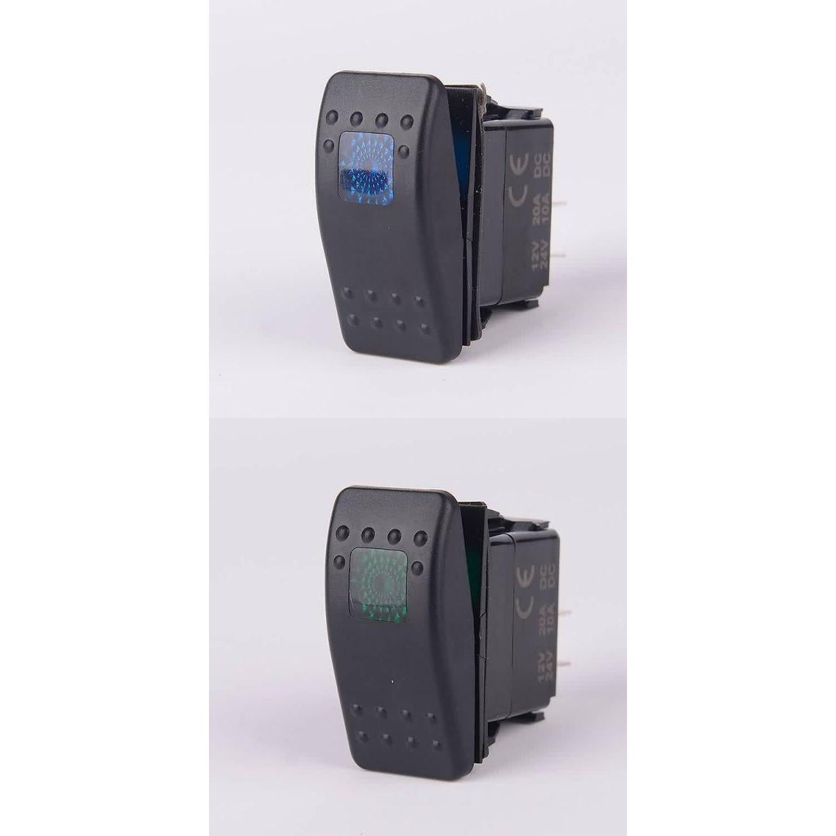 10 Pieces Car Boat 12V 20A Bar Rocker Toggle Switch for Green + Blue Light