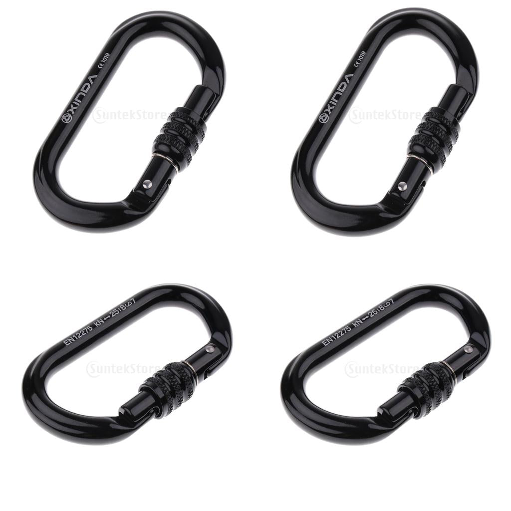 4pcs Rock Climbing Carabiner Screw Locking O-Shaped Buckle 8KN-25KN Black