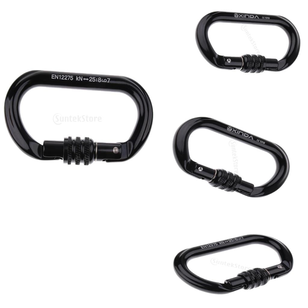 4pcs Rock Climbing Carabiner Screw Locking O-Shaped Buckle 8KN-25KN Black