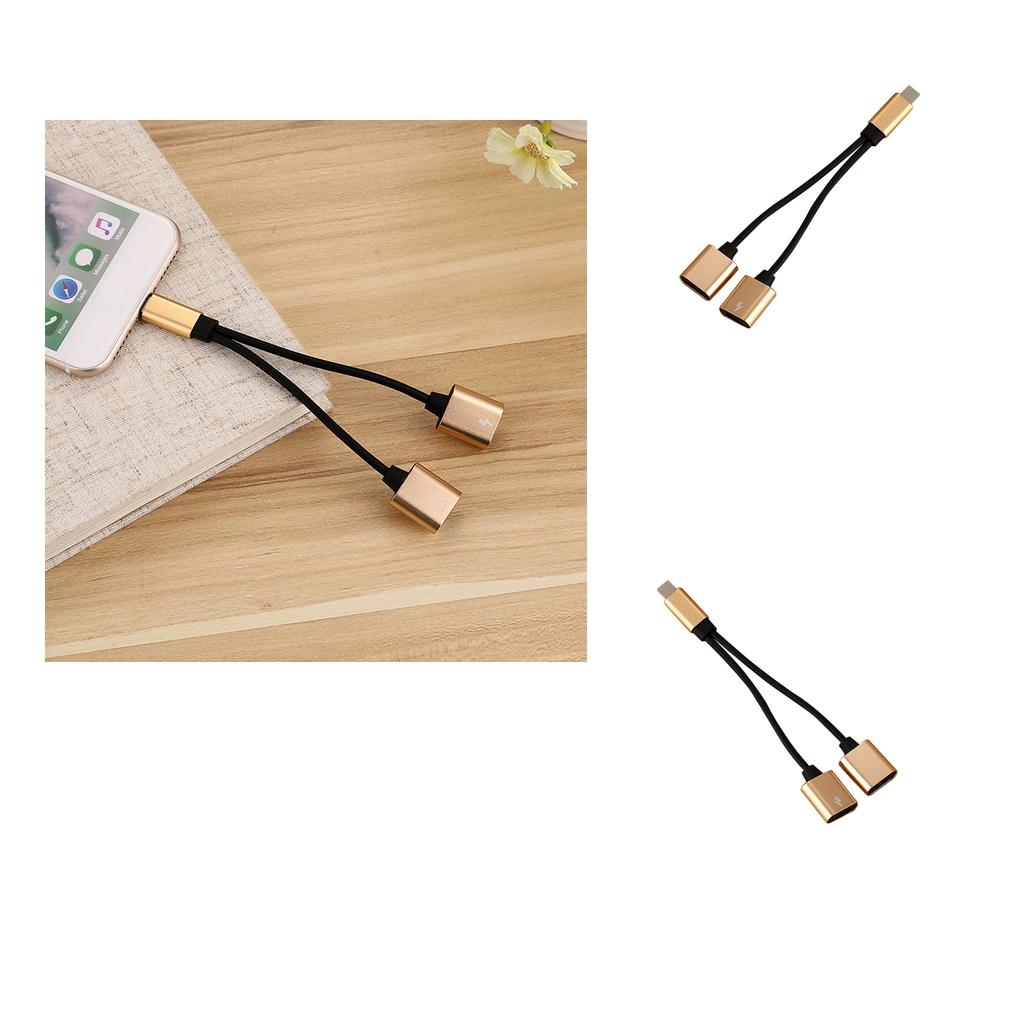 2 X Protable Double Jack Headphone Audio Charging Adapter for iPhone gold