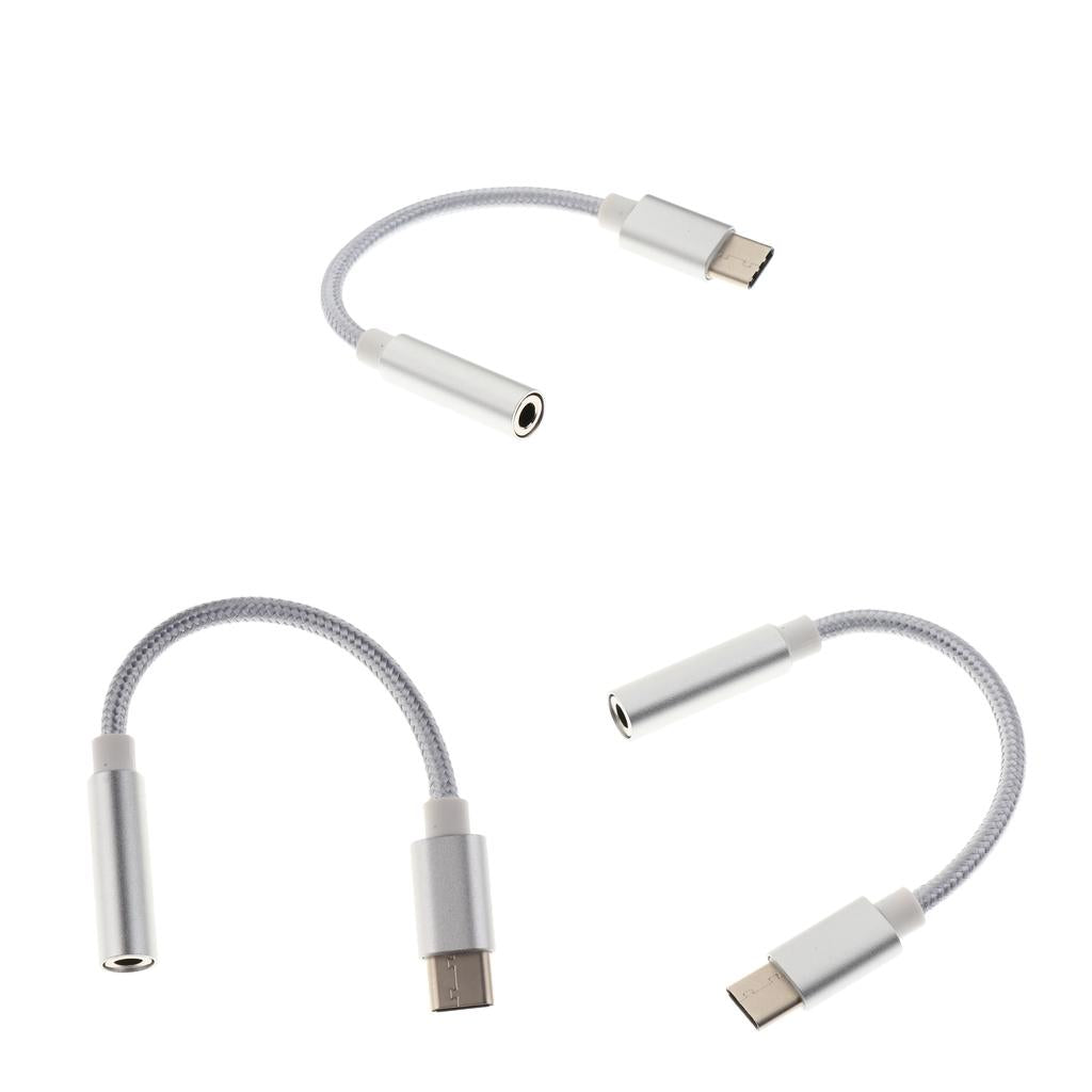 3 XUSB-C Type C to 3.5 mm Headphone Jack Adapter Earphone Audio Cable Silver