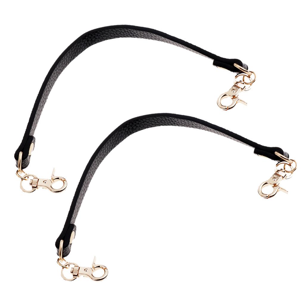 2Pieces PU Leather Short Handbag Bag Strap Replacement Purse Handle Black
