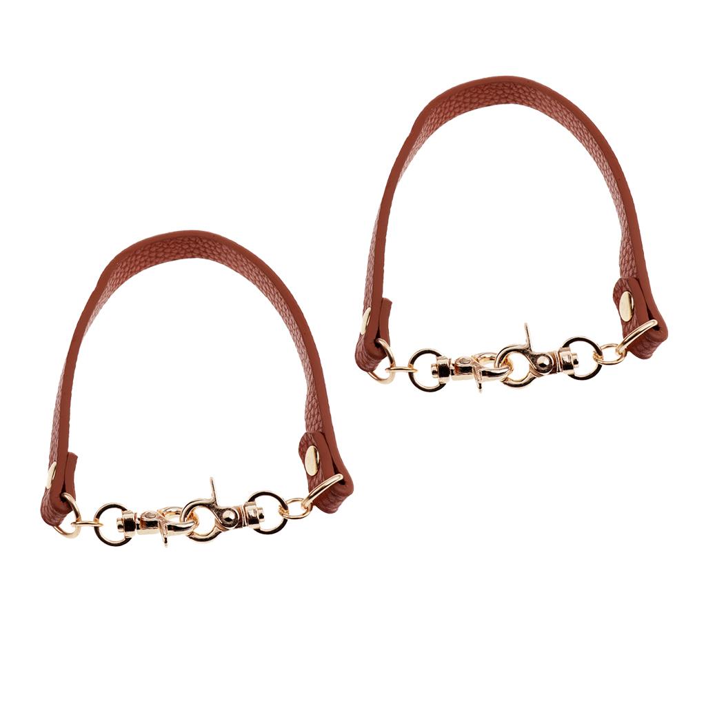 2pieces PU Leather Short Handbag Bag Strap Replacement Purse Handle Khaki