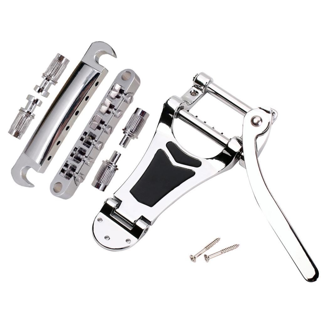 Chrome Vibrato Tremolo Bridge with Roller Saddle Bridge Tailpiece Set for LP