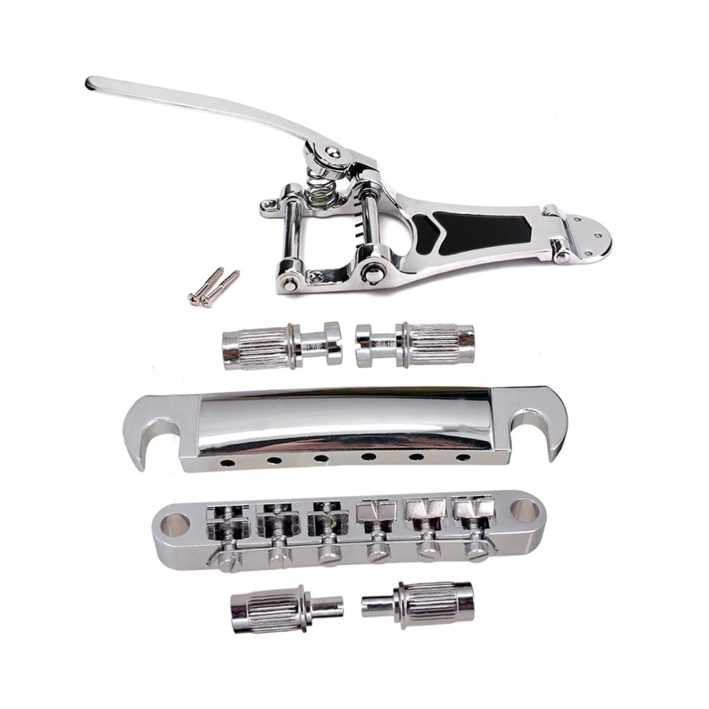 Chrome Vibrato Tremolo Bridge with Roller Saddle Bridge Tailpiece Set for LP