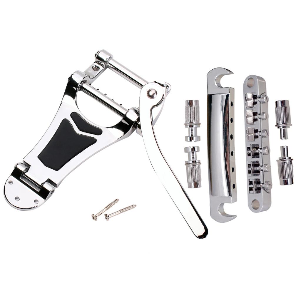 Chrome Vibrato Tremolo Bridge with Roller Saddle Bridge Tailpiece Set for LP