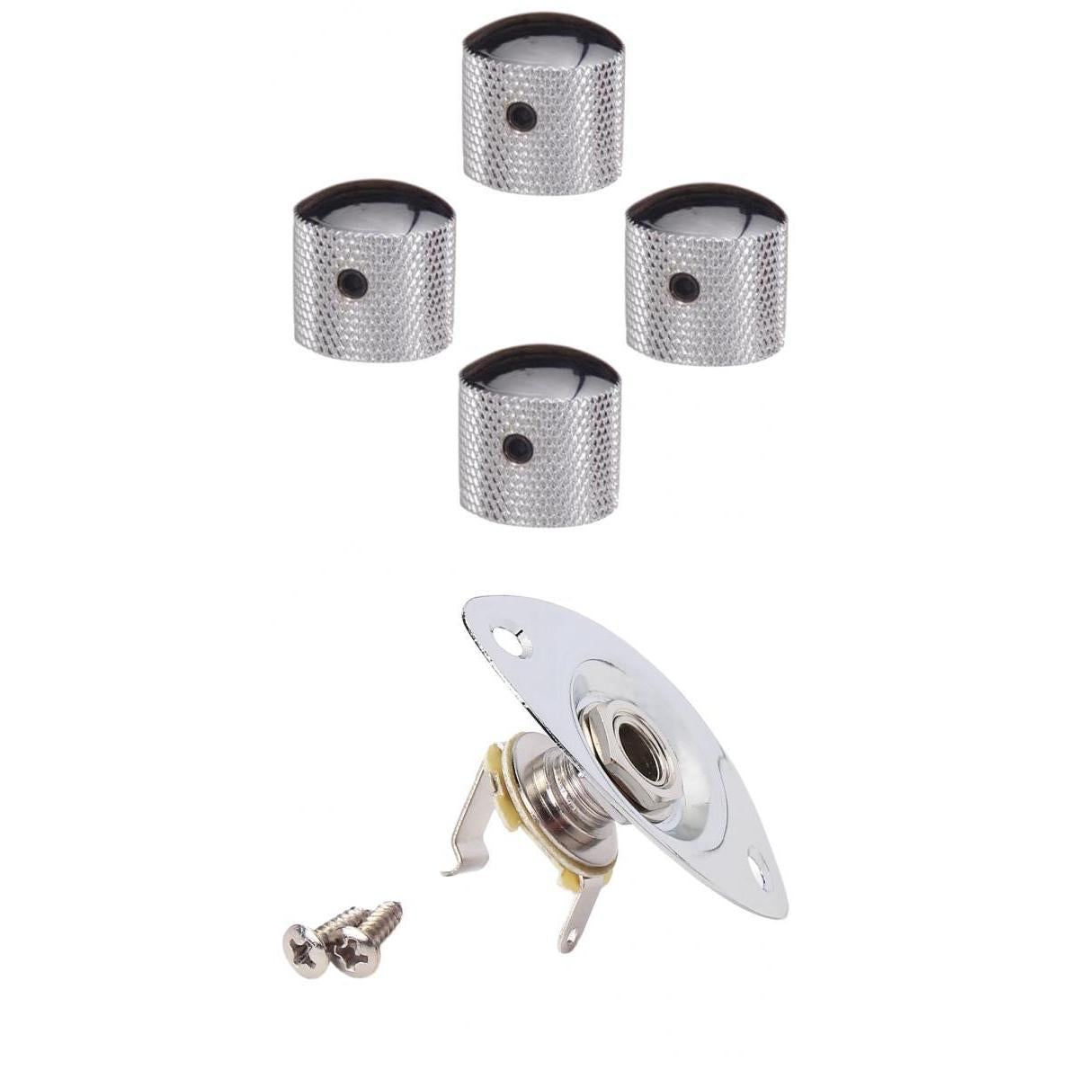 4pcs Screw Fixing Tone & Volume Knobs with 1/4'' Oval Indented Jack Plate