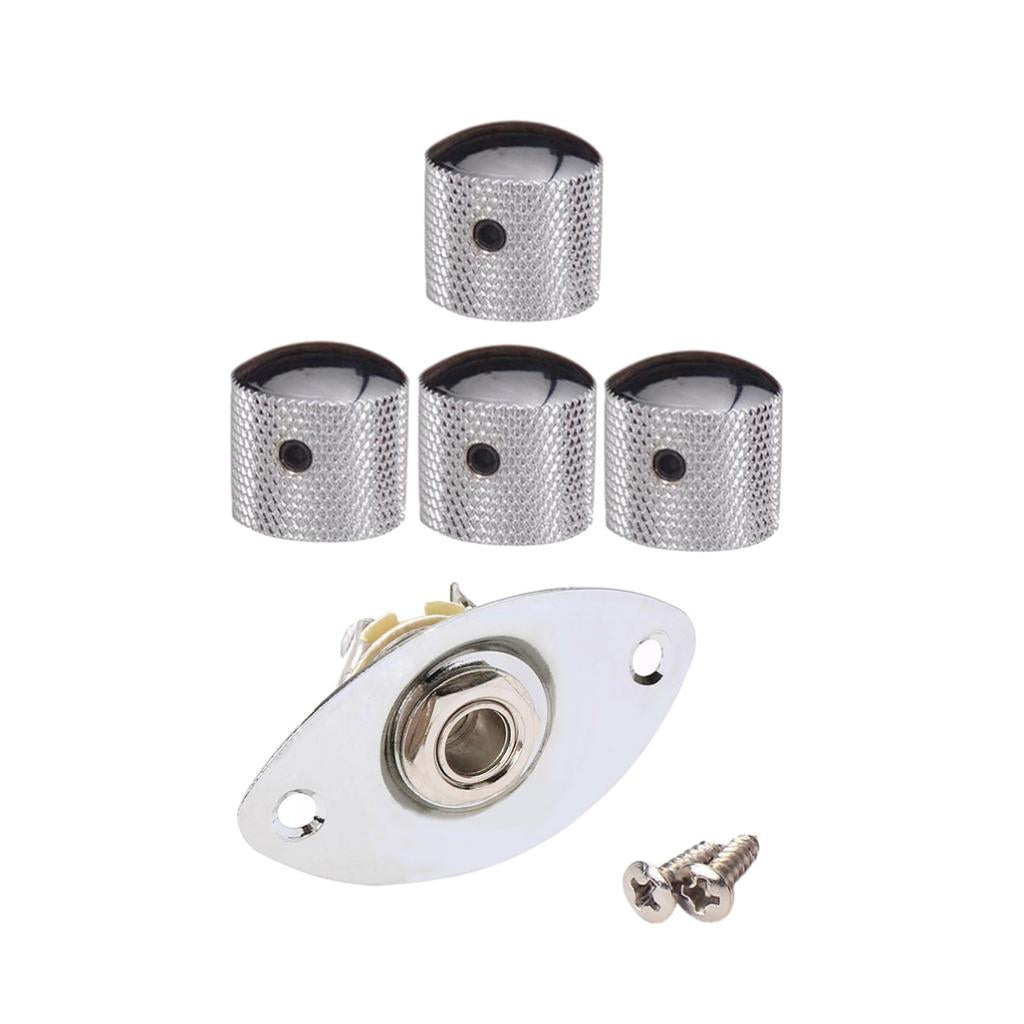 4pcs Screw Fixing Tone & Volume Knobs with 1/4'' Oval Indented Jack Plate